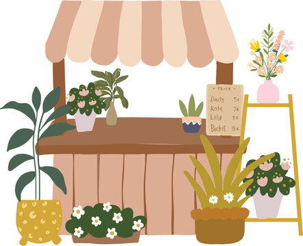 Aesthetic Beige Flower Shop Decoration Illustration