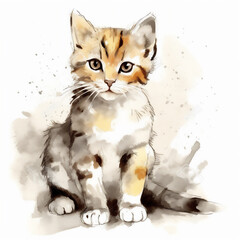 Watercolor of a Sitting Kitten with Generative AI