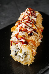 warm sushi roll hot dog in panko breadcrumbs