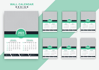 Modern abstract 2023 6page wall calendar design template