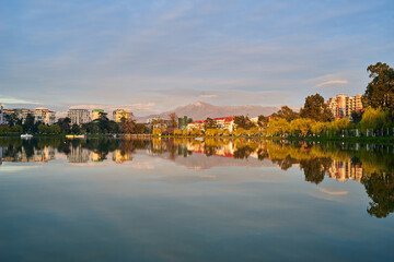 sunset over the lake with reflection in Batumi