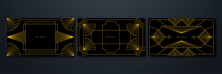 Set of Flat art decoration vector black gold design background