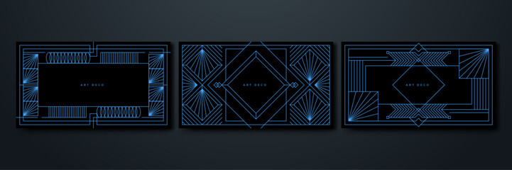 Set of Flat art decoration vector black and blue design background