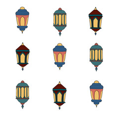 Fototapeta na wymiar Set cartoon lantern element lamp ramadan eid clipart
