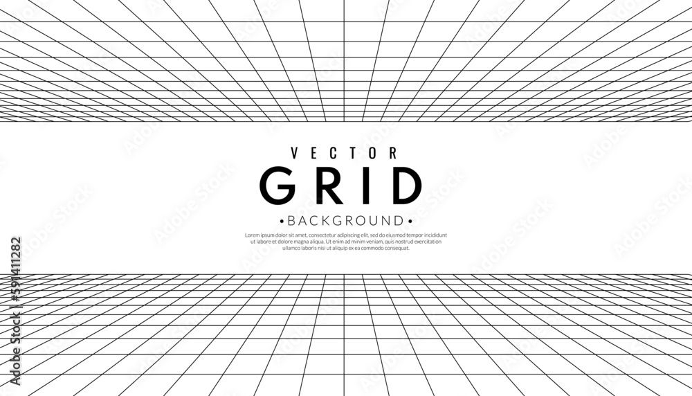 Poster abstract perspective grid on white background. 3d wireframe room concept. graphic vector flat design
