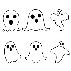 Ghost vector icon set. Creepy horror illustration symbol collection. paranormal logo. halloween sign.