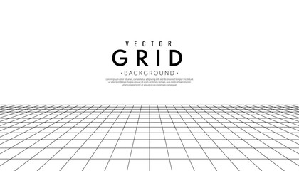 Abstract perspective grid on white background. 3d wireframe room concept. Detailed lines. Graphic vector flat design style.