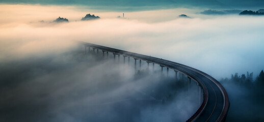 Expressway in the cloudy sky, in the mountains of Yubei, Chongqing,China