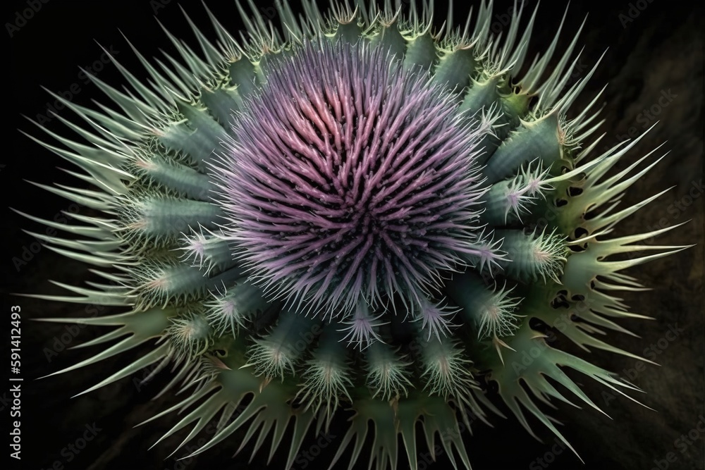 Poster overhead image of a spear thistle generative ai