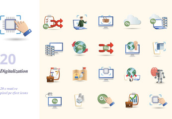 Digitalization set. Creative icons: vehicle to grid, search engine optimization, pull economy, machine learning, 3d manufacturing, advanced manufacturing, digital literacy, design thinking, bim