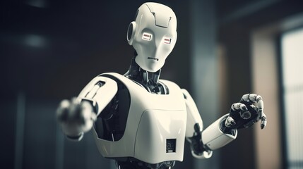 Naklejka premium Business robot pointing space for concept design. Modern abstract connection design illustration. Abstract modern digital background. Ai artificial intelligence concept.