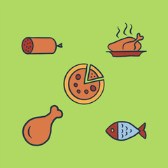 Artistic food icon set. Color illustration for application. Vector.  - obrazy, fototapety, plakaty