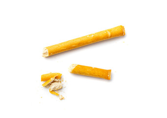 Crumbled Bread Stick Isolated, Broken Breadstick, Grissini, Pretzel Crumbs, Bread Stick on White Background