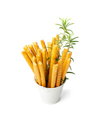 Bread Stick Isolated, Salted Breadstick, Crispy Grissini, Dry Homemade Pretzel, Bread Stick on White