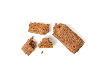 Chocolate Halva Pieces Isolated, Sunflower Halawa, Halvah or Halwa on White Background