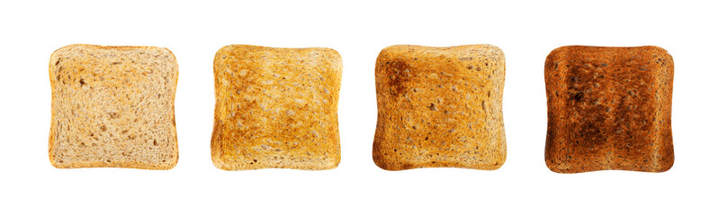 Bread Toasts Isolated, Toasted Sandwich Square Slices, Loaf Pieces for Toast on White Background