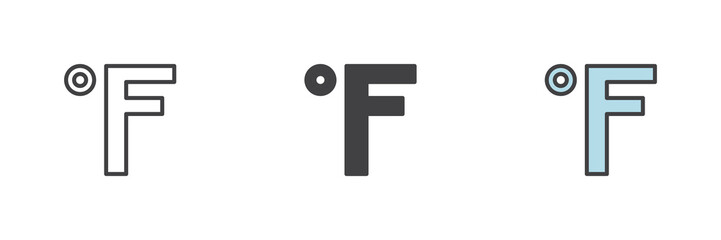 Fahrenheit sign different style icon set