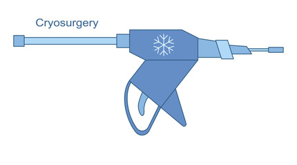 Cryo instruments for Cryosurgery vector line illustration. Liquid nitrogen cooling for cryogenic treatment. Ice therapy for benign and malignant lesions.