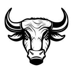 Bull head logo design. Abstract drawing bull face. Black icon of bull with horns. Vector illustration