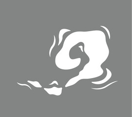 Concept Smoke effect. This is a sleek and modern flat vector illustration of a white smoke cloud on a grey background, with a playful cartoon style. Vector illustration.