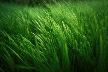 Obraz premium lush green grass field up close. Generative AI