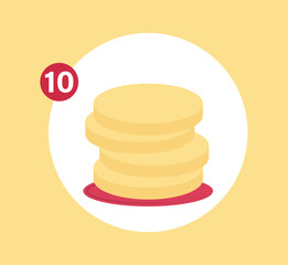 Concept Cake preparation step 10. The illustration shows the tenth step of cake preparation on a yellow background in a flat vector design. Vector illustration.