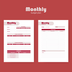 Printable personal monthly budget planner, vector illustration