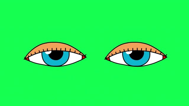 Cute cartoon eyes looking around and blinking. 2d looped animation with alpha channel