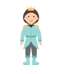 Concept Cartoon medieval fairy tale character prince. This illustration is a flat vector design featuring a character from a fairy tale, a prince, on a white background. Vector illustration.