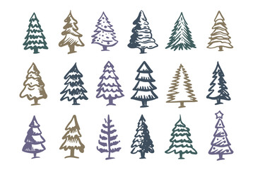 Obraz premium Christmas tree set, Hand drawn illustrations. 