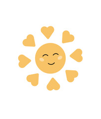 Concept Cartoon medieval heels sun. This illustration is a flat vector design featuring a cute sun, perfect for a fairy tale concept. Vector illustration.