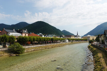 The embankment of the Traun river in Bad Ischl, Austria	