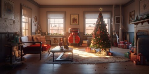 Fototapeta na wymiar Merry christmas and happy new year. christmas winter background. holiday season. Fairy magical atmosphere. cartoon style. generative ai