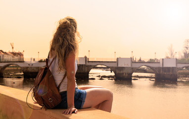 Woman tourist in Algarve, Tavira- travel in Portugal
