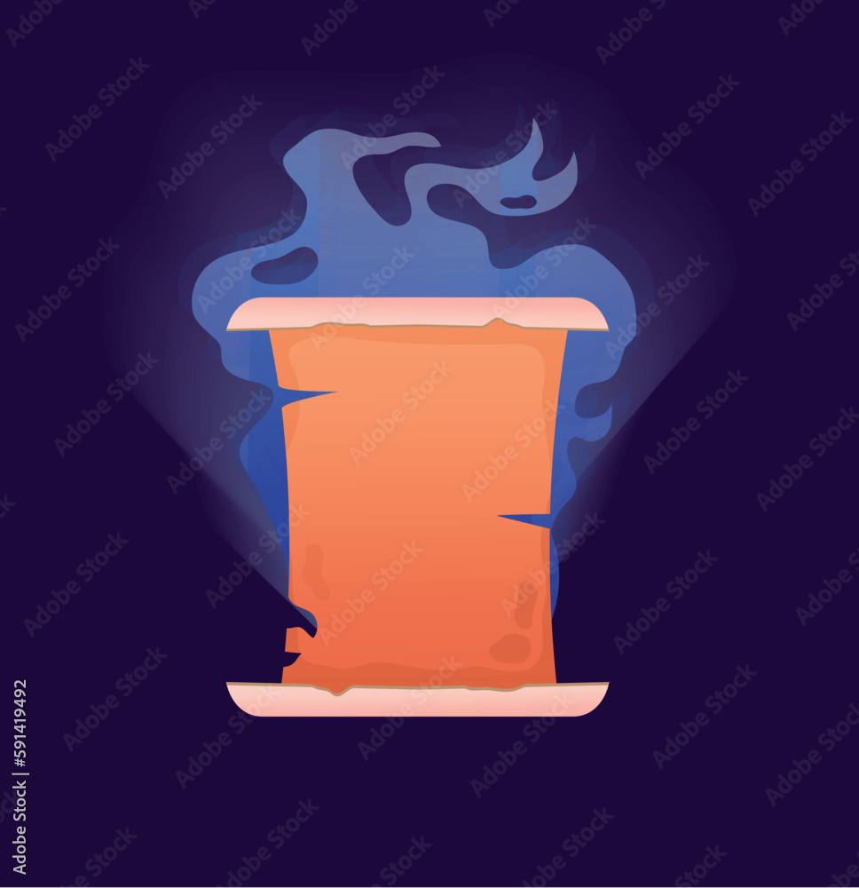 Aufkleber concept magic element scroll. a magical flat vector illustration featuring a magic scroll on a dark 