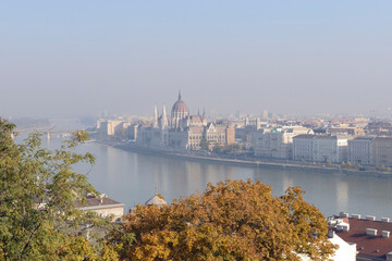 Naklejka premium View towards Hungarian parliament from the Fisherman's bastion, Budapest.