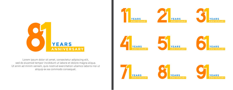 set of anniversary logo style yellow and blue color on white background for special moment
