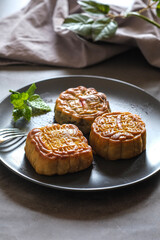 moon cake for the full moon festival in august. asian cuisine, kue bulan.
