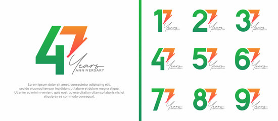 set of anniversary logo style green and orange color on white background for special moment