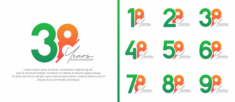 set of anniversary logo style green and orange color on white background for special moment