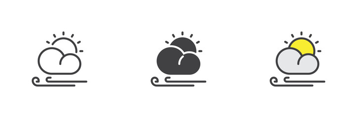 Wind cloud and sun different style icon set