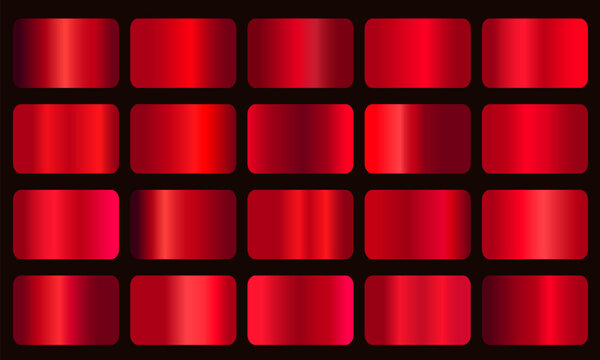 Vector collection of red metallic gradients, chrome christmas gradient set, red gradients metallic gradients set