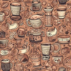 Coffee doodles illustration pattern, generative ai