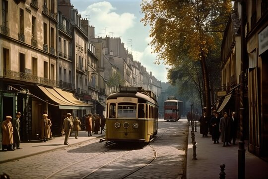 Historical recreation of Paris  in the 40s 50s, generative ai