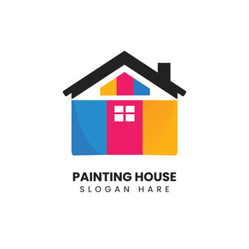 Painting house colourful style logo template vector design.
