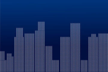 Dark blue background and skyscrapers. Dot shape or grid. Copy space or empty space.