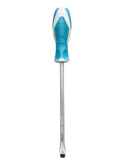 Screwdriver with plastic and rubber handle isolated on white background. Flat head screw driver...