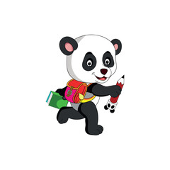 Vector  education panda with bag and pencil.