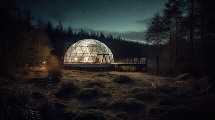 Glamping house surrounded by nature. Generative AI