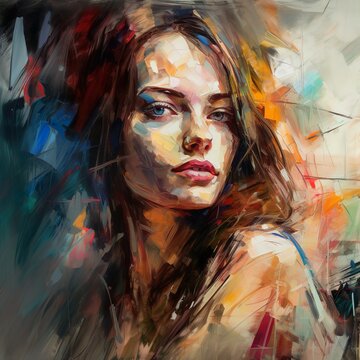 Enigmatic Cyber Muse: Futuristic Woman in Painterly Style Artwork